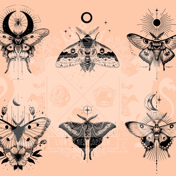 Conjunto de 25 ilustraciones de tatuajes tradicionales / Polilla, Escarabajo, Mariposa, Abeja, Libélula / SVG PNG Clipart / Uso comercial / Descarga digital