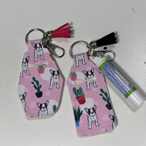 Back pack - Lip Balm holder, Pink Boston Terrier Lip balm Chap-stick Keychain holder Back pack key chain