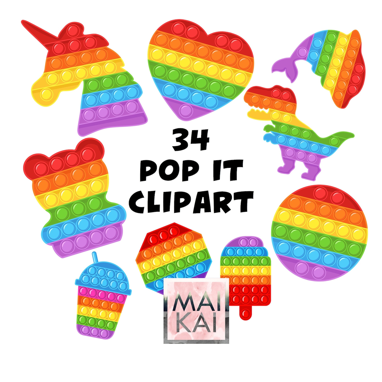 Popit Clipart Pop It Png Popit Clipart Rainbow Great | Etsy