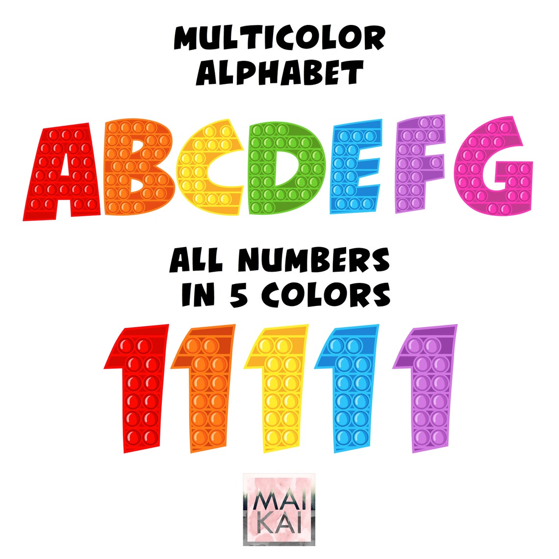 Popit alphabet popit letters popit clipart rainbow letters | Etsy