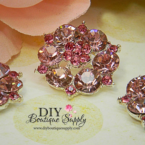 Big PINK Rhinestone Crystal Embellishment buttons Metal flatback Headbands crystal flowers centers 3 pcs 26mm 328031