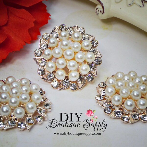 Large Pearl buttons flatback Pearl Rhinestone buttons Crystal Buttons for shoe clips Big Pearl flower centers  3pcs 30mm N140