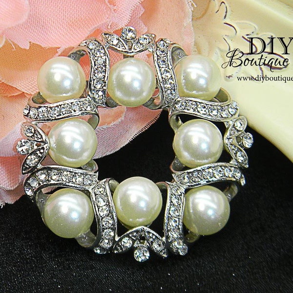 Pearl Brooch - Crystal Brooch DIY Wedding Brooch Bouquet Supply - Invitations Sash Pin Wedding Jewelry Bridal Accessories 40mm 246202