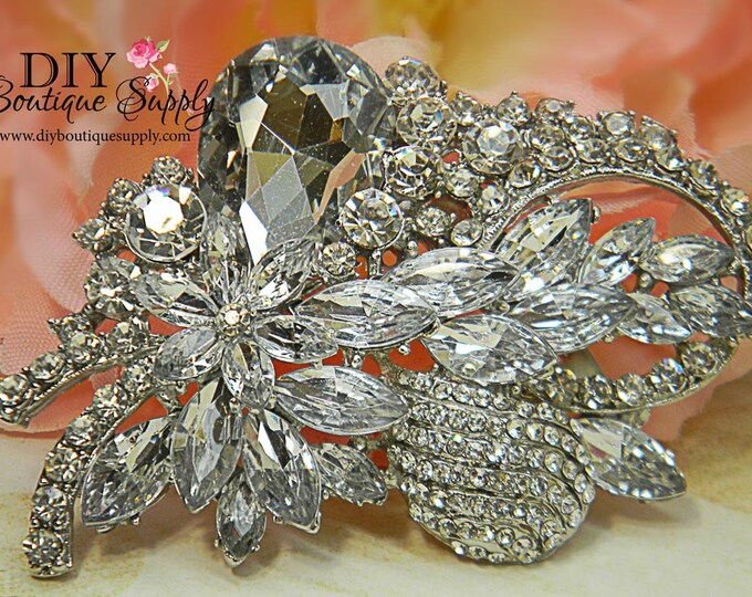 Large Crystal Brooch Rhinestone Brooch Bouquet Crystal Wedding Etsy