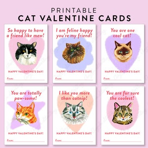 Tarjetas de San Valentín para gatos imprimibles, Tarjeta de San Valentín para gatos de descarga instantánea para niños, Tarjetas divertidas para gatos