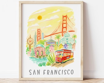 San Francisco Art Poster Print. San Francisco Skyline Wall Art. San Francisco Gift. San Francisco Map. San Francisco. Golden Gate Bridge