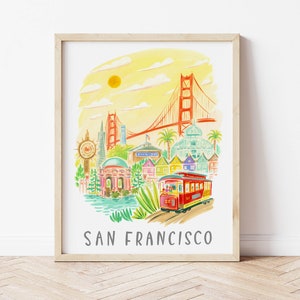 Impresión de carteles de arte de San Francisco. Arte de la pared del horizonte de San Francisco. Regalo de San Francisco. Mapa de San Francisco. San Francisco. Puente de puerta de oro