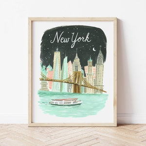 New Yorkse kunstafdruk. De stadshorizon van New York. Reiscadeau voor New York. New Yorkse kaart. Kaart van New York City afdrukken. NYC-muurkunst. New Yorkse kunst aan de muur