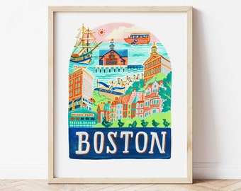 Boston Art Print. Boston Massachusetts Wall Art. Boston Travel Poster. Boston Art Print