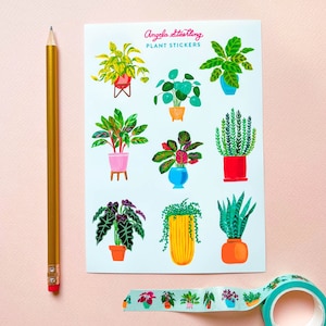 日記やスクラップブック、植物愛好家へのギフトに最適な、カラフルな植木鉢に入ったかわいい観葉植物ステッカー