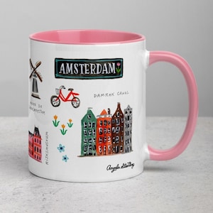 Tasse à café Amsterdam, tasse de café Amsterdam, cadeau Amsterdam, art d’Amsterdam, carte d’Amsterdam, cadeau pour les amateurs de café