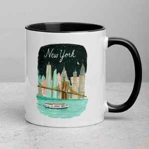 Tasse de New York. Tasse à café de New York. Horizon de New York City. Cadeau d’amoureux du café. Tasse de voyage de NY. Tasse à café. Carte de New York. NYC Art.