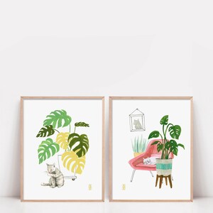 Cat With Monstera Print. Cat Plant Print. Monstera Print. Cat Decor. Cat Artwork. Cat Lover Gift. Plant Lover Gift. Cat Mom. Cat Lady Gift image 5