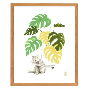 Cat With Monstera Print. Cat Plant Print. Monstera Print. Cat Decor. Cat Artwork. Cat Lover Gift. Plant Lover Gift. Cat Mom. Cat Lady Gift image 3