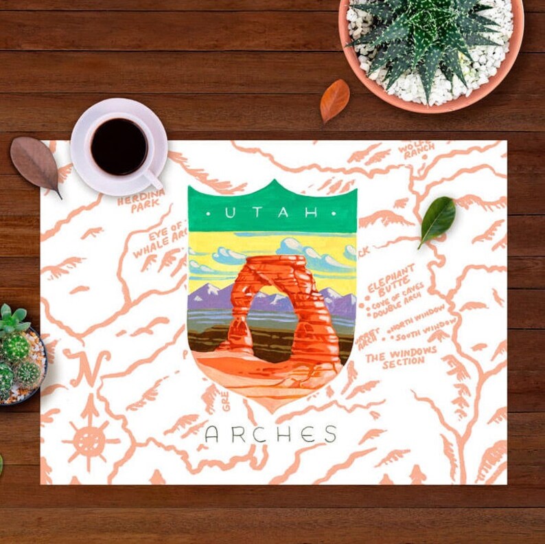 Arches National Park National Parks Gift National Parks Art Arches Placemat