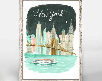 New York Art Print. New York City Skyline. New York Travel Gift. New York Map. New York City Map Print. NYC Wall Art. New York Wall Art