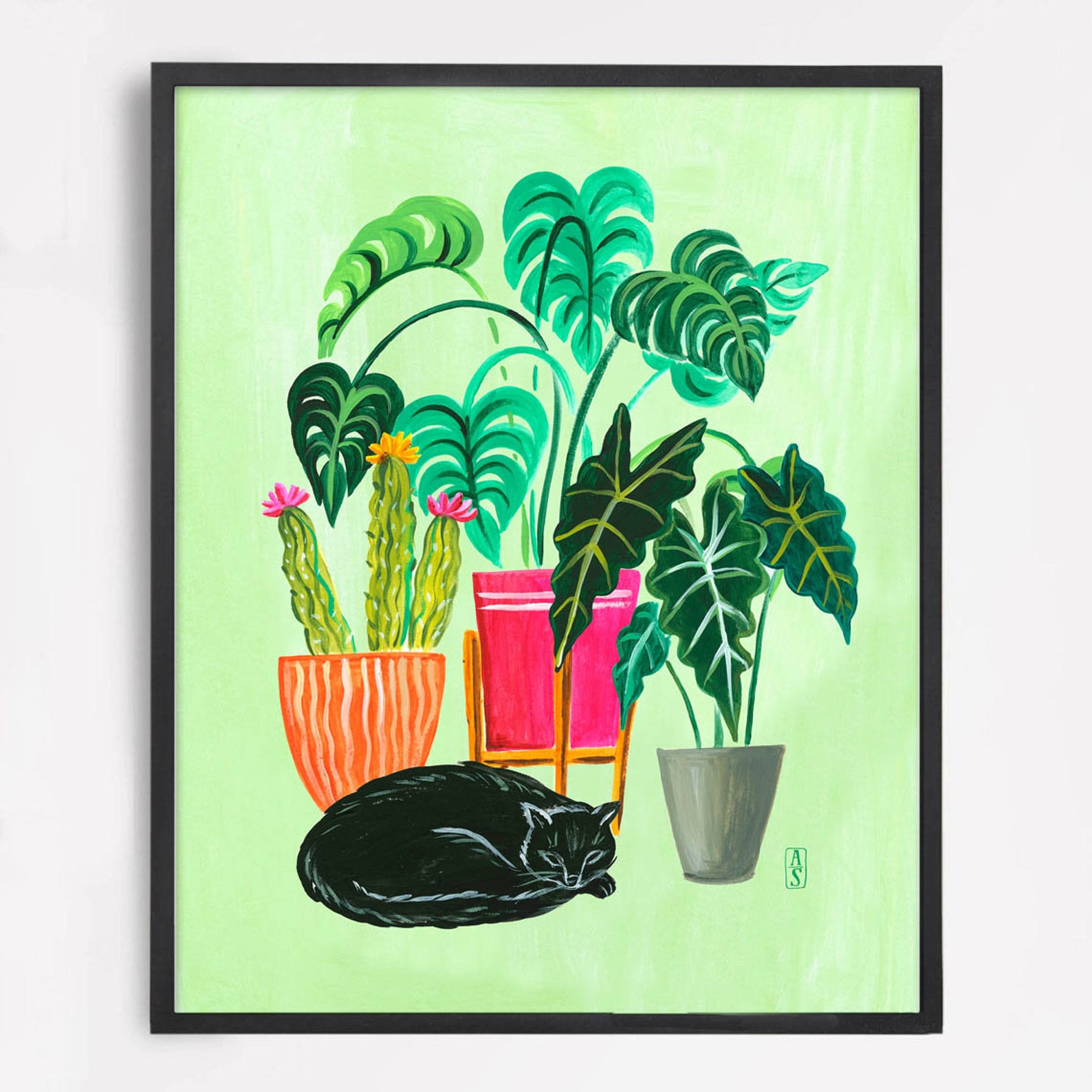 set-of-cat-art-prints-cat-wall-art-decor-cats-and-plants-etsy