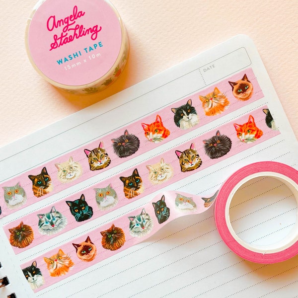 Cat Washi Tape, Animal Washi Tape, Pet Washi Tape, Cat Lover Gift, Masking Tape, Scrapbooking Tape, Journal Washi Tape