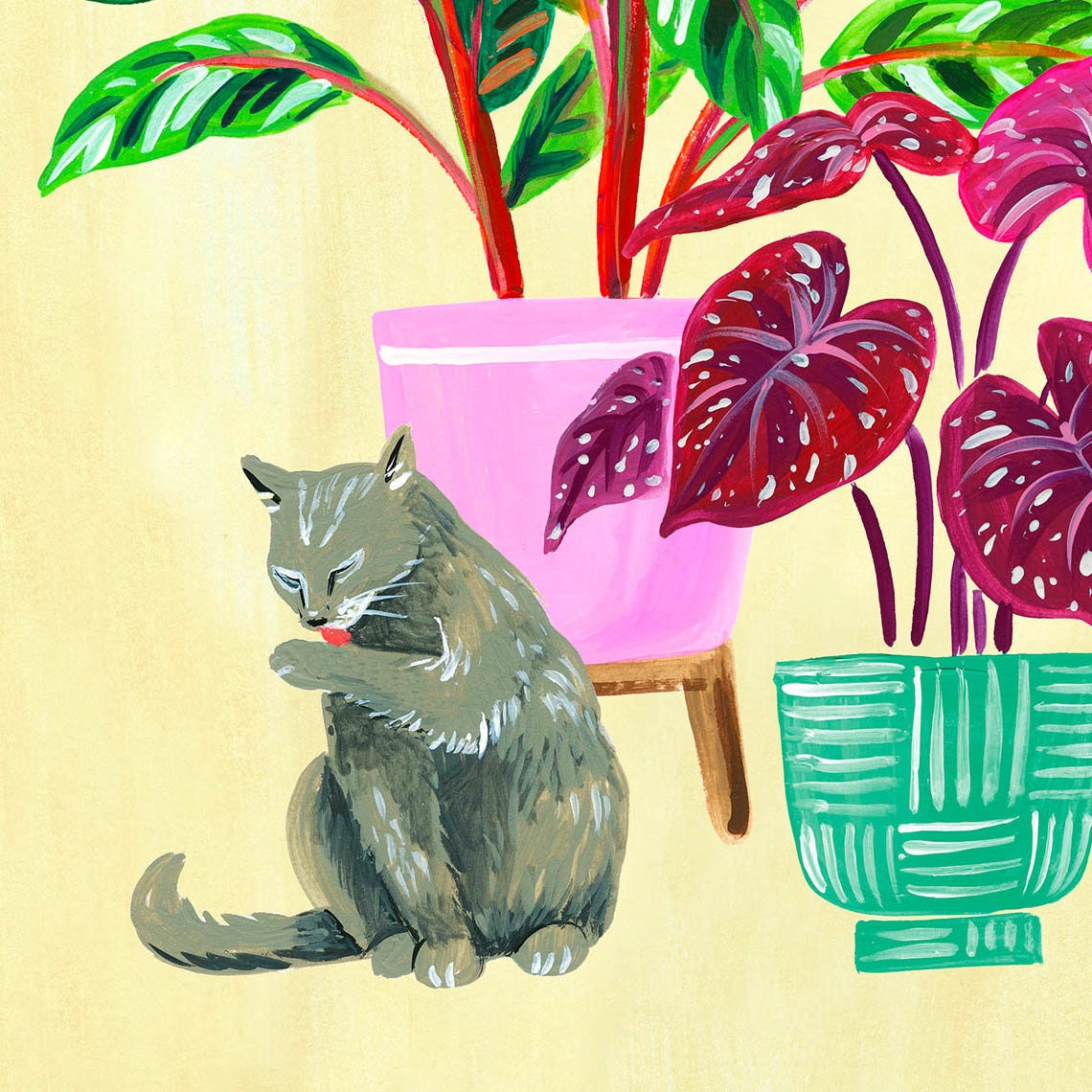 Set of Cat Art Prints. Cat Wall Art Decor. Cats and Plants. Etsy