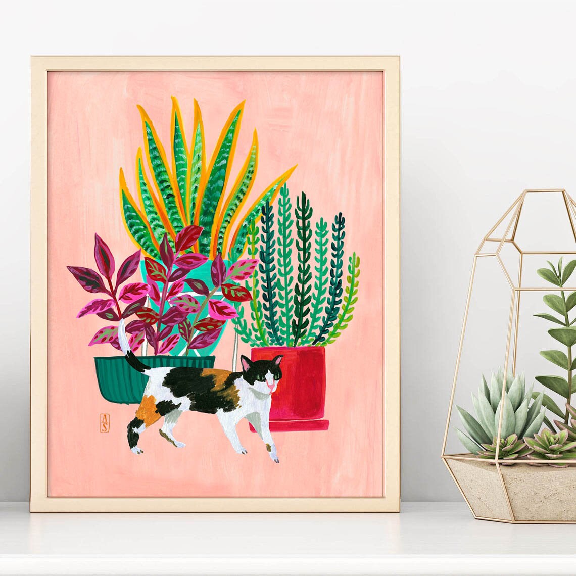 set-of-cat-art-prints-cat-wall-art-decor-cats-and-plants-etsy