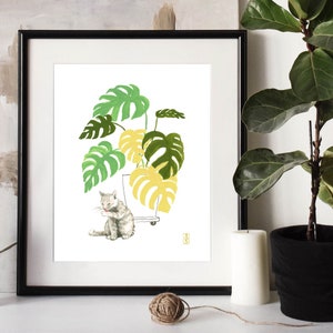 Cat With Monstera Print. Cat Plant Print. Monstera Print. Cat Decor. Cat Artwork. Cat Lover Gift. Plant Lover Gift. Cat Mom. Cat Lady Gift image 2