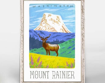 Mount Rainier National Park Art Print. Mount Rainier Poster. National Park Map Art. Travel Print. National Park Gift. National Park Poster.