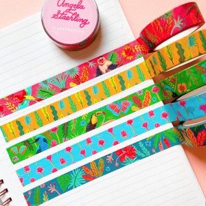 SET of 5 Tropical Washi Tapes, Modern Boho Washi Tape Set, Jungle Washi Tape, Flower Washi Masking Tape, Scrapbooking Tape