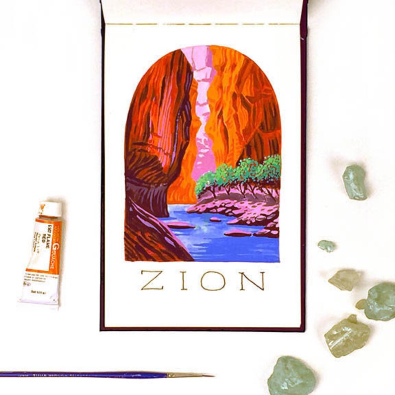 Zion National Park Art Print. Zion Poster. Zion National Park Etsy