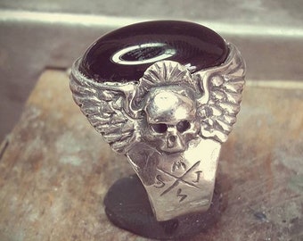bearded biker skull key chain handmade in brass by santa medusa motorcycle Harley Davidson kustom kulture