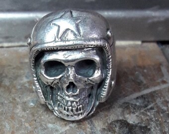 bearded biker skull key chain handmade in brass by santa medusa motorcycle Harley Davidson kustom kulture