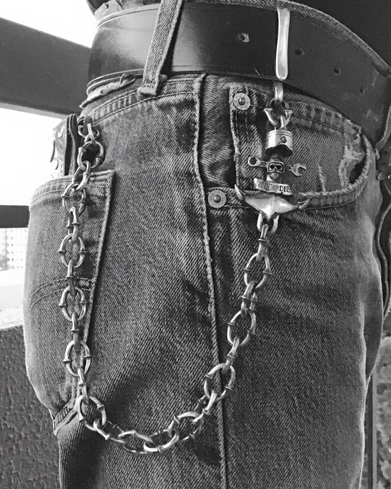 Tassen & portemonnees Portemonnees & Geldclips Portemonnee met ketting portemonnee ketting anker handgemaakt in sterling zilveren rit of sterven schedel 
