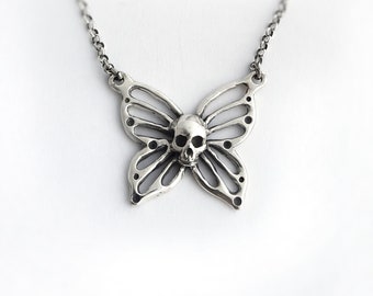 BUTTERFLY SKULL pendant, silver skull butterfly,