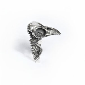RAVEN SKULL RING, handmade, plata de ley, craneo cuervo, gótico, creepy, crow skull,