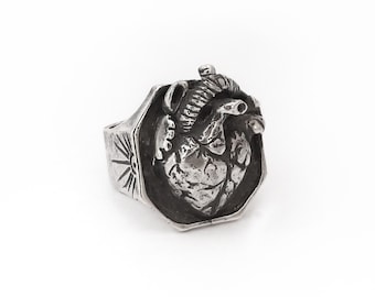 ANATOMICAL HEART Ring, Sterling Silver Bronze Heart Ring, Anatomical Heart Jewelry, Stacking Jewelry, Stacking Ring, Medical Jewelry