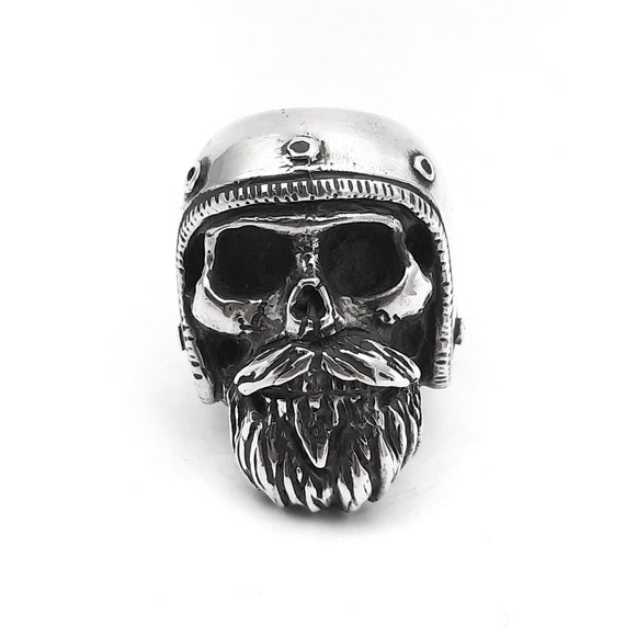 bearded biker skull key chain handmade in brass by santa medusa motorcycle Harley Davidson kustom kulture