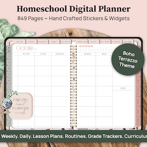 Homeschool Planner, Homeschool Schedule, Homeschool Calendar, Teacher iPad Planner, Teacher Goodnotes Planner, Tablet Planner, Boho Planner
