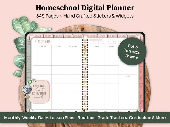 Homeschool Planner, Homeschool Schedule, Homeschool Calendar, Teacher iPad Planner, Teacher Goodnotes Planner, Tablet Planner, Boho Planner