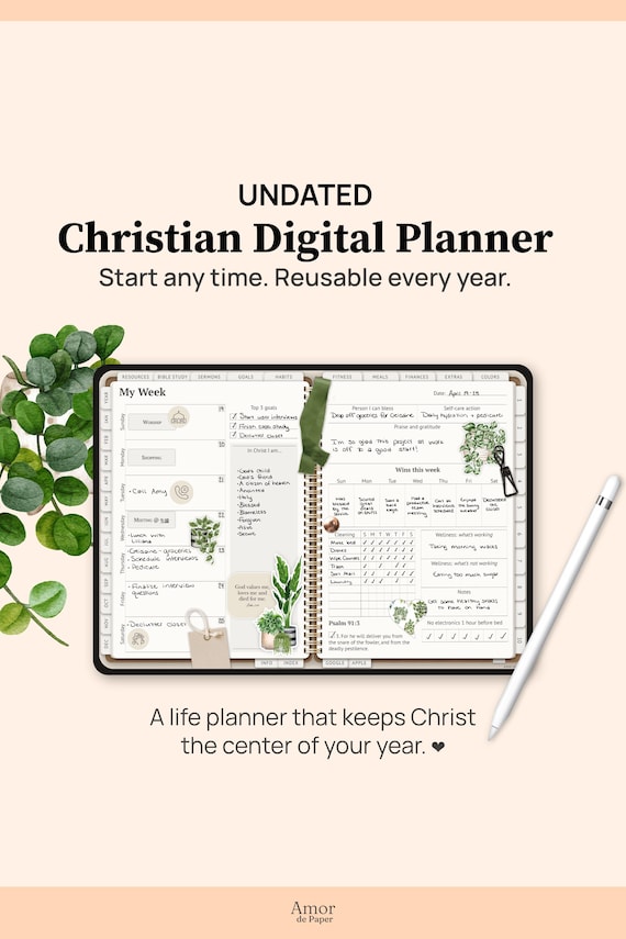 Christian Digital Planner, 2026 Undated Life Planner, All in One Planner for Bible Study, Prayer, Faith Planning, Goodnotes iPad Tablet