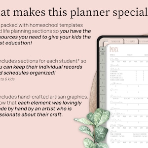What makes this planner special. It is packed with homeschool templates and life planning sections so you have the education resources you need. It includes sections for each student, up to 6 kids. It includes hand crafted artisan graphics.