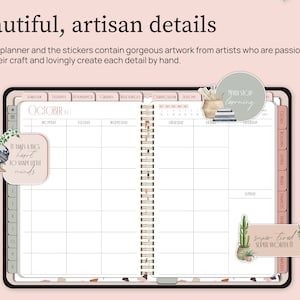 Beautiful artisan details. Both the planner and the stickers contain gorgeous artwork from artists who are passionate about their craft and lovingly create each detail by hand. The homeschool planner is shown with  boho homeschool stickers.