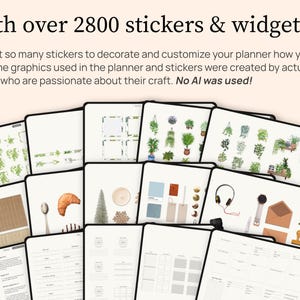 You also get over 2800 stickers and widgets with this planner. You get so many options to decorate and customize your planner how you want it. All the graphics used in the planner and stickers were created by actual artists who are passionate about their craft. No AI was used.