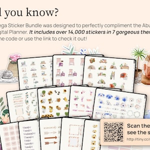 Did you know. The Mega Sticker Bundle was designed to perfectly compliment the Abundant Life Planner. It includes over 14,000 stickers in 7 gorgeous themes. Scan the QR code on the picture or go to my shop to check it out.