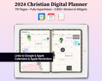 2024 Christian Digital Planner | Bible Study Journal for iPad and Tablet | Google and Apple Calendar Integration | Neutral Boho Plants Theme