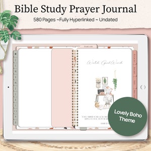 Digital Prayer Journal Template for Women, Gratitude & Mindfulness Journal, Bible Study Journal Guide with Bible Reading Trackers for iPad