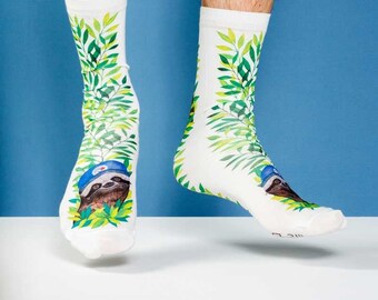 Socks Unisex: Sloth Blue Jays | Original Artwork | Watercolour