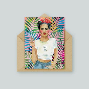 Frida K Grl PWR Karte | Frida Kahlo Kunst | Frauenpower | Original Kunstwerk | Aquarell