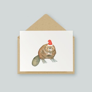 Carte chapeau de castor des Fêtes | Œuvre d’art originale | Aquarelle