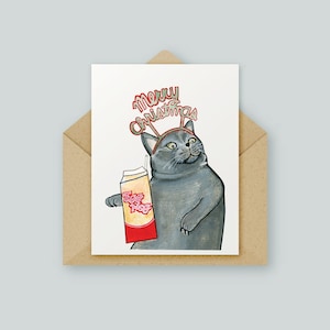 carte de vœux pour chat au lait de poule de <br> Profitez-en ! Oeuvre d'art originale | Aquarelle
