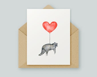 Raccoon Love Ballon Card | Original Artwork | Watercolour