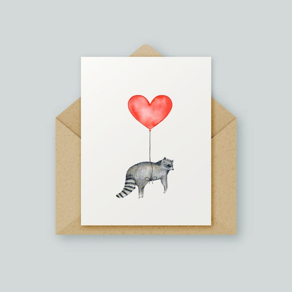 Raccoon Love Ballon Card | Original Artwork | Watercolour